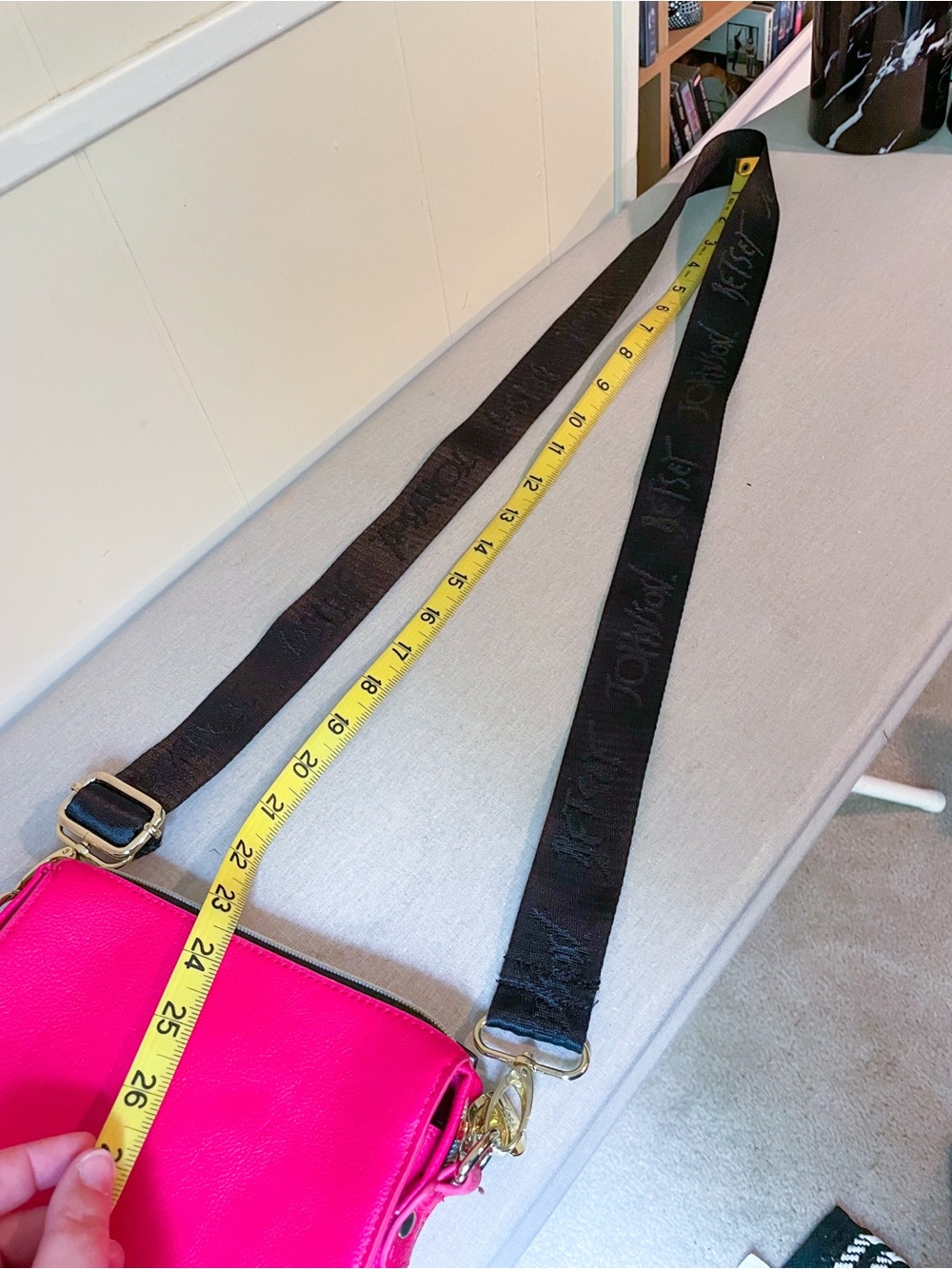 Betsey Johnson Pink Telephone B & W Stripe Bag Adjustable Strap Crossbody - Picture 15 of 16